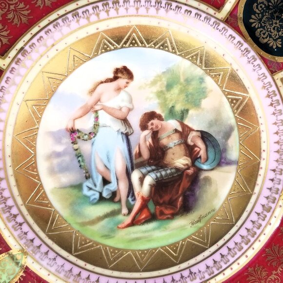 Antique Royal Vienna Pink Cabaret Plate Signed Kaufmann Gilt Victorian Austria - Picture 4 of 6